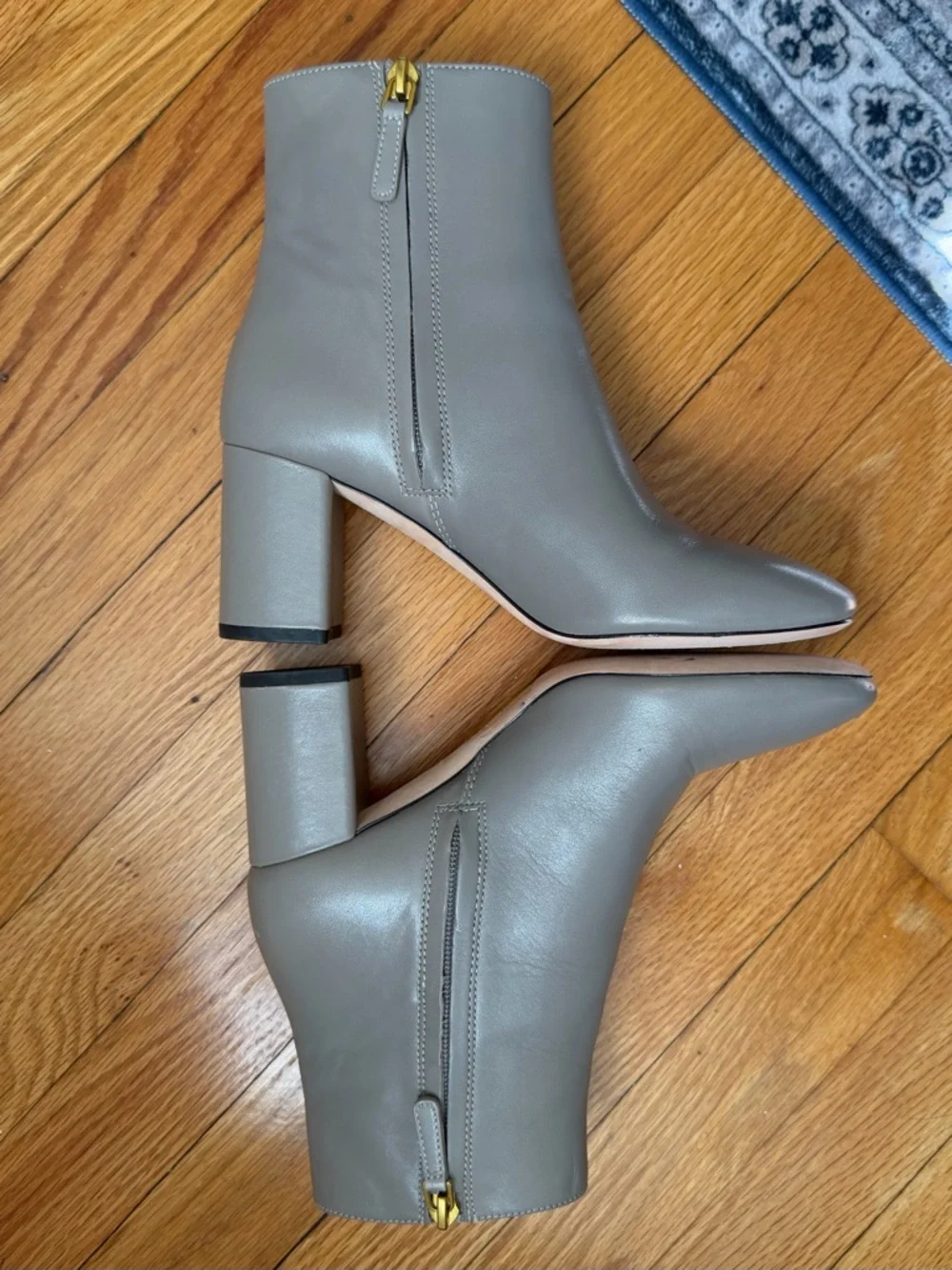 Tory Burch Brooke 7mm Heron Gray Calf Leather Block Heel Ankle Boots Women's 6.5